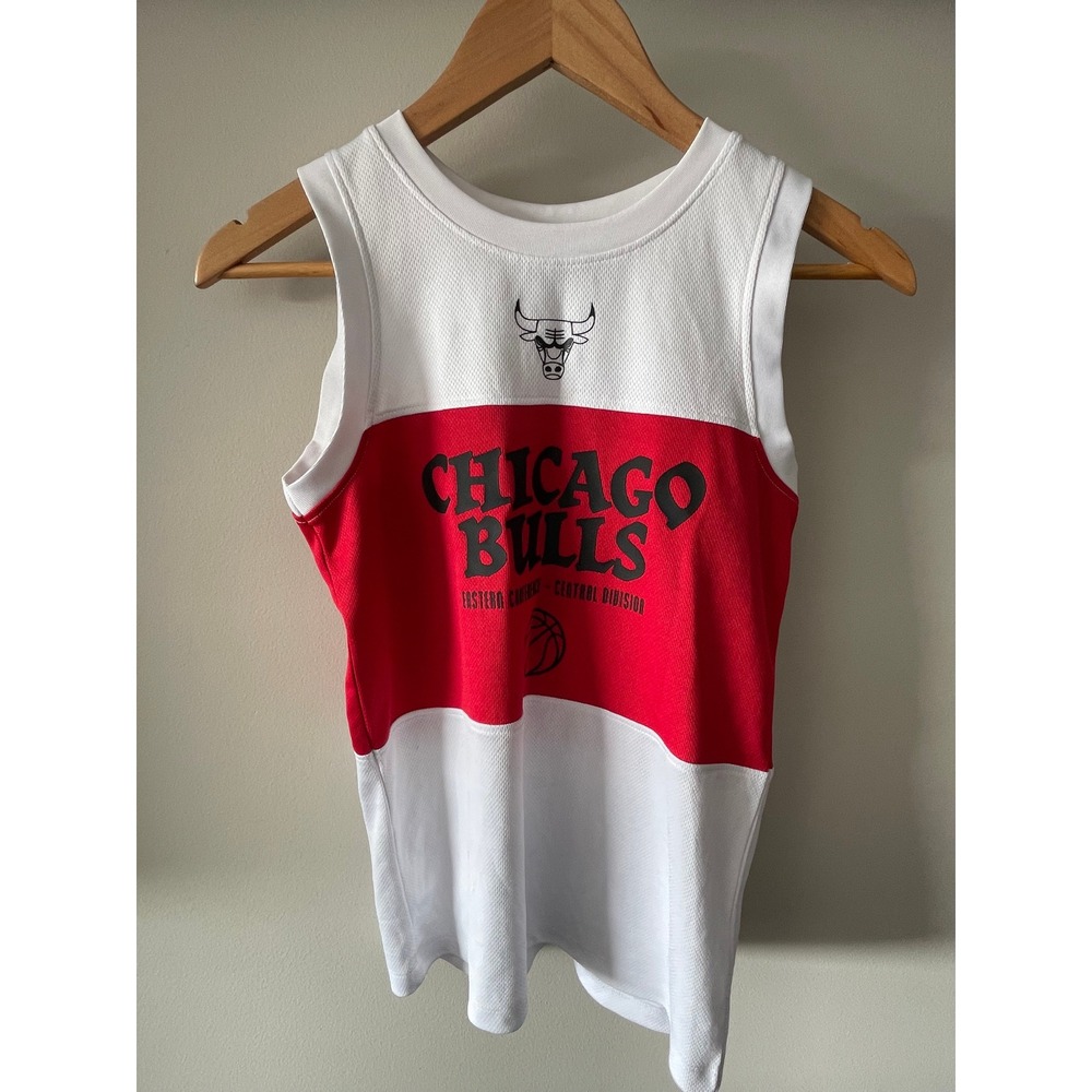 NBA Chicago Bulls Youth Basketball Jersey Mesh Tank Top White Red Boys 10-11